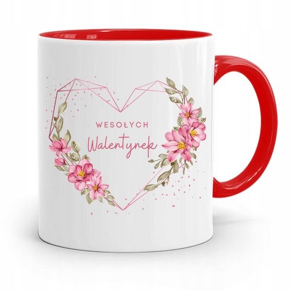 Kubek Czerwony Na Walentynki Wesołych Walentynek Z Nadrukiem Ze Zdjęciem zdjęcie 1