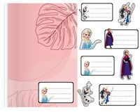 NAKLEJKI NA ZESZYT ZESZYTY NALEPKA 8szt - KRAINA LODU WZORY Z BAJEK +GRATIS