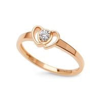 pierścionek z z białego lub żółtego złota - dwa serca z brylantem różowe