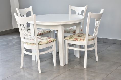 Stół okrągły rozkładany + 4 krzesła drewno