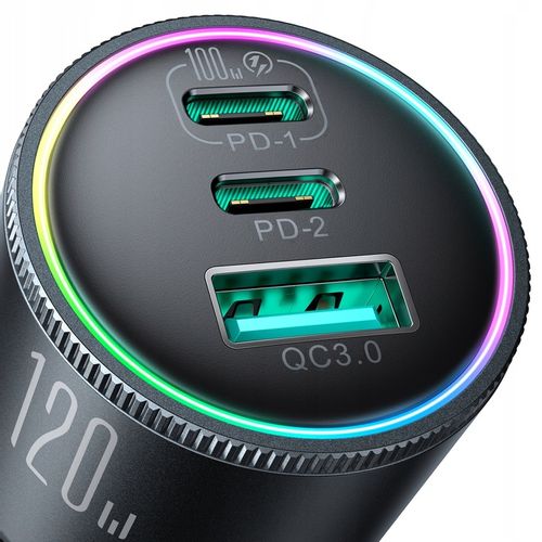 JOYROOM ŁADOWARKA SAMOCHODOWA 120W 2xUSB-C USB-A + KABEL USB-C 100W QC PD na Arena.pl
