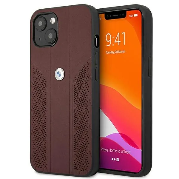 Etui BMW Leather Curve Perforate na iPhone 13 - czerwone zdjęcie 1