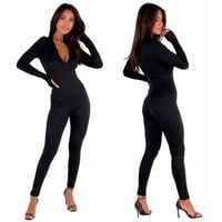 Czarny dopasowany damski kombinezon z zamkiem na stójce m/l