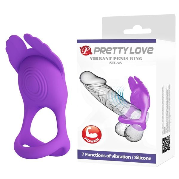 PRETTY LOVE - VIBRANT PENIS RING SILAS Black, 7 vibration functions zdjęcie 1
