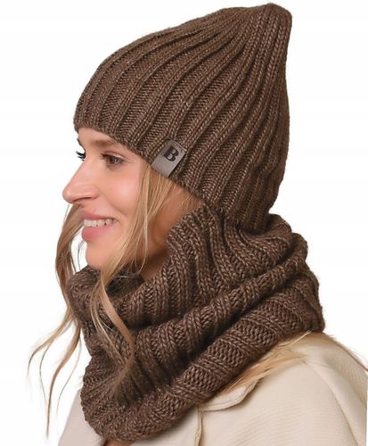 damski Komplet brązowyi zimowy CZAPKA Z KOMINEM ciepły ZESTAW polski Be4 na Arena.pl