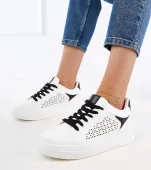Białe sneakersy z czarnymi wstawkami na platformie Remmi 38