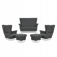Zestaw wypoczynkowy Carol sofa fotele pufy paski Family Meble grafitowy