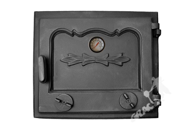 DRZWI D2 PRAWE - 33X38 CM + TERMOMETR 0-500°C żeliwne do pieca piecowe kaflowe zdjęcie 1