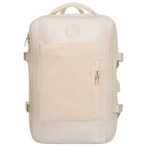 praktyczny plecak podróżny w kolorze ecru, wyposażony w siatkowaną na Arena.pl