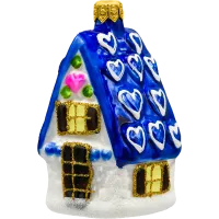 Bombka choinkowa szklana: Domek z serduszkami: niebieski