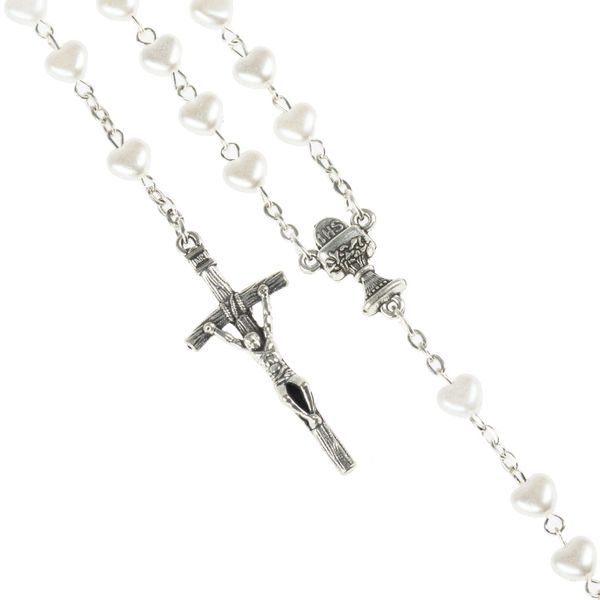 Różaniec Pierwsza Komunia białe serduszka zdjęcie 1