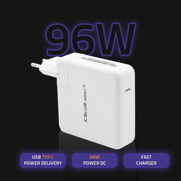 Qoltec Ładowarka sieciowa FAST 96W 5-20V 3-4.7A USB C PD Biała zdjęcie 4