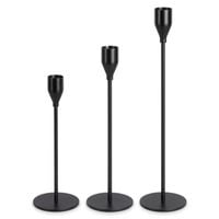 Zestaw 3 Świeczników Metalowych Czarnych – Loftowy Komplet Świeczników Minimalistycznych Kaskada H23544 22,5cm, 27,5cm, 32,5cm