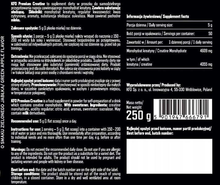 KFD PREMIUM CREATINE - 250 G KREATYNA MONOHYDRAT zdjęcie 2
