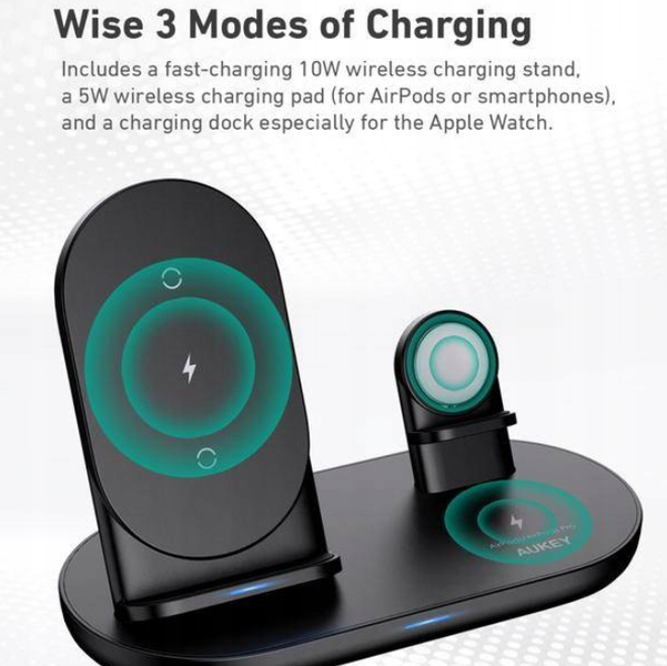 Ładowarka indukcyjna Apple iPhone 3w1 Aukey LC-A3 zdjęcie 4