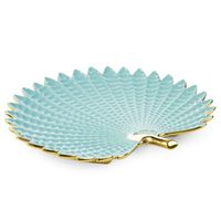 Patera dekoracyjna w formie liścia HIRAL 40x38x5 jasnoniebieska + złota