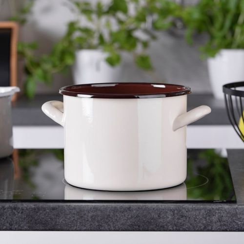 Garnek emaliowany polewany gładki GORDON 22 cm 6,0 l kremowy brązowy środek na Arena.pl