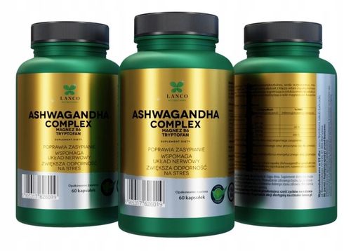 ASHWAGANDHA COMPLEX PREMIUM Max Dawka 573mg + B6 i TRYPTOFAN Lanco 60 kaps. na Arena.pl