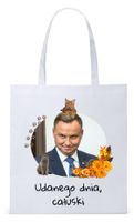 Prezydent Andrzej Duda Torba Eco Biała Shopper Z Nadrukiem Ze Zdjęciem