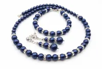 komplet SWAROVSKI el. GRANATOWY perły cyrkonie SREBRO