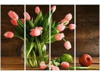 120CM 80 OBRAZ 4 ELEM CZERWONE TULIPANY ŚCIENNY