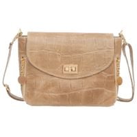 VERA PELLE torebka damska skórzana listonoszka kroko z paskiem V532 beżowa