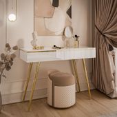 Toaletka biało złota na wysoki połysk szuflady konsola