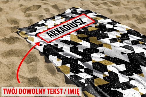 RĘCZNIK Czerń, złoto i biel z twoim dowolnym tekstem 150x70 015H na Arena.pl