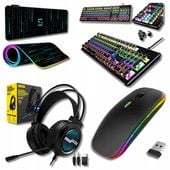 MYSZKA KLAWIATURA PODKŁADKA SŁUCHAWKI RGB ZESTAW XXL PODKŁADKA GAMINGOWA