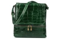 Damska Skórzana Włoska Listonoszka Pionowa klapa ciemna zieleń B69