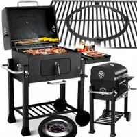 GRILL OGRODOWY WĘGLOWY NA BRYKIET BBQ ZAMYKANA POKRYWA RUSZT ŻELIWNY PÓŁKA