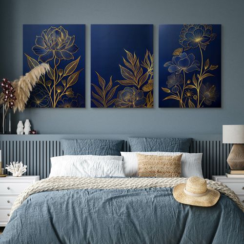 Obrazy Do Salonu Set Kwiaty Line-art Glamour Abstrakcja Natura 90cm x 40cm na Arena.pl