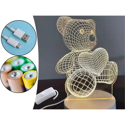 Lampka Nocna Prezent Miś 3D Illusion do Sypialni dla Dzieci Biurkowa USB na Arena.pl