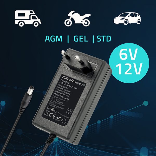 Qoltec Ładowarka AGM/GEL/STD 6/12V 1.5A LED Prostownik zdjęcie 2