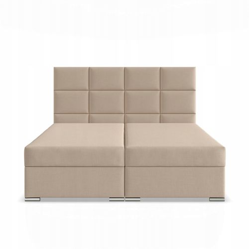 Łóżko Kontynentalne CALVI BEŻOWE Podwójne Tapicerowane Pojemnik 180x200 na Arena.pl