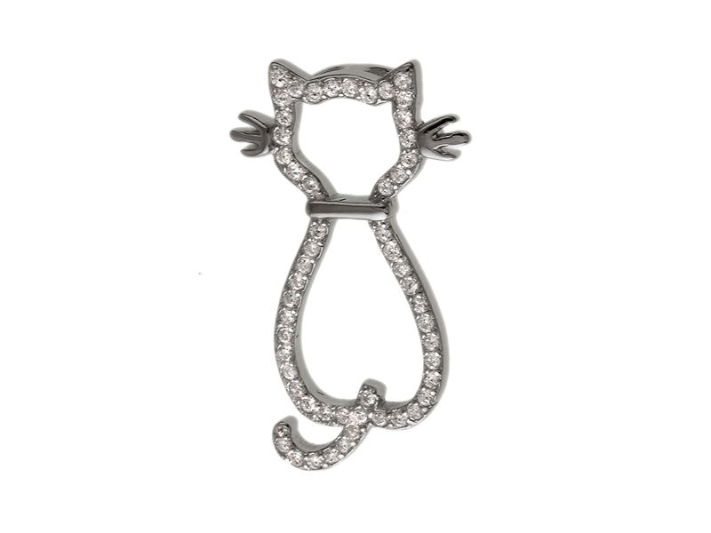 Rodowany srebrny wisior wisiorek kot kotek cat białe cyrkonie srebro 925 W0356 zdjęcie 1