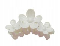 Piękna spinka klamra akrylowa trzy kwiatki biały 11cm