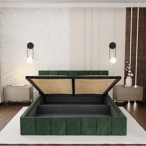 ŁÓŻKO TAPICEROWANE 160x200 ŁÓŻKO PREMIUM Z POJEMNIKIEM BUTELKOWA ZIELEŃ na Arena.pl