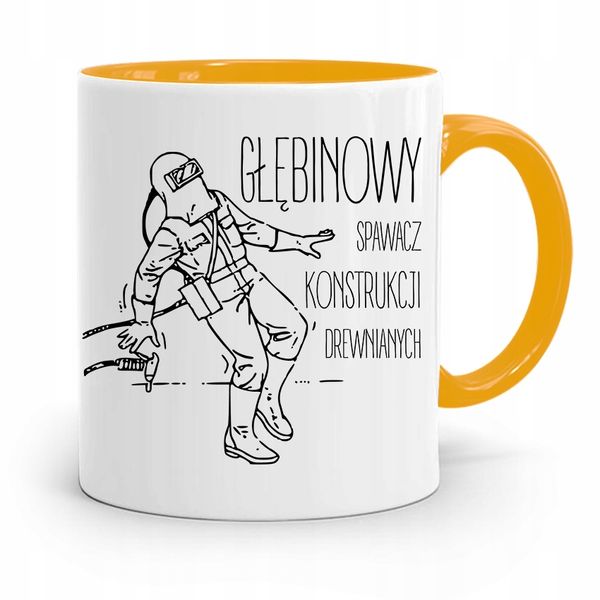 Kubek Żółty Prezent Dla Spawacza Głębinowy Spawacz Z Nadrukiem Ze Zdjęciem zdjęcie 1