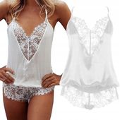 SEKSOWNA KOSZULKA NOCNA SATYNA BIELIZNA KORONKA SEXY KOMPLET HALKA PIŻAMA