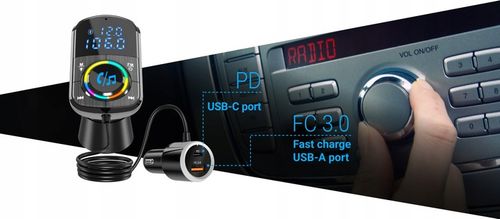 Transmitter FM Bluetooth NAVITEL BHF08 PRO -miernik napięcia, USB-A i USB-C na Arena.pl
