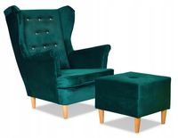 Fotel uszak Diana z podnóżkiem skandynawski  zieleny GREEN