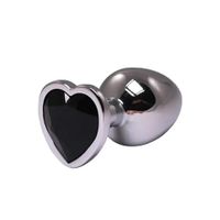 Silver Medium Heart-Shaped Butt Plug With Black Crystal