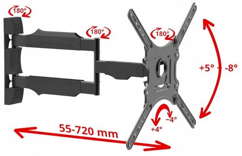 UCHWYT DO TELEWIZORA 26-55 CALI obrotowy 72cm DŁUGIE RAMIĘ wieszak TV hak na Arena.pl