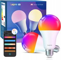 ŻARÓWKI INTELIGENTNE SMART E27, 2 SZTUKI 12W=100W 1520lm RGB WiFi LEPRO