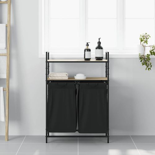 Kosz na pranie 2 przegrody z półkami, dąb sonoma na Arena.pl