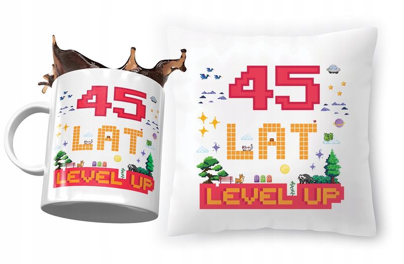 Zestaw Na Urodziny 45 45Te 45-Te Poduszka + Kubek Z Nadrukiem Ze Zdjęciem zdjęcie 1