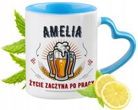 Dla Amelii Kubek Błękitny Z Uszkiem W Kształcie Serca Na Prezent Na Kawę