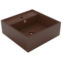 Kwadratowa umywalka z przelewem, matowa ciemnobrązowa, 41x41 cm