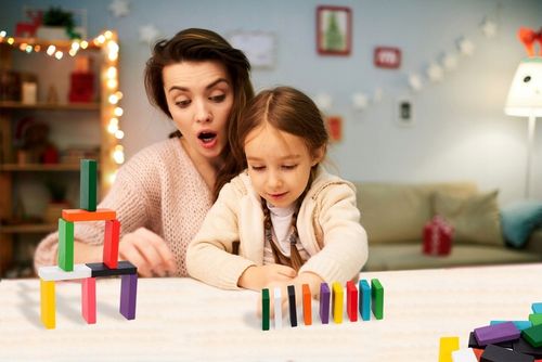 KLOCKI DOMINO KOLOROWE DREWNIANE EDUKACYJNE GRA ZRĘCZNOŚCIOWA 200 ELEMENTÓW na Arena.pl